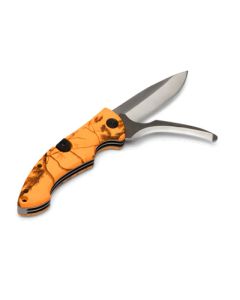 Foldekniv med bugåbner orange camouflage skæfte