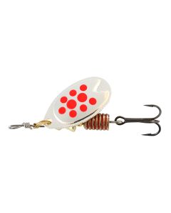 ABU Garcia Fast Attack 7 og 10 g sølv m røde pletter på spinnerblad